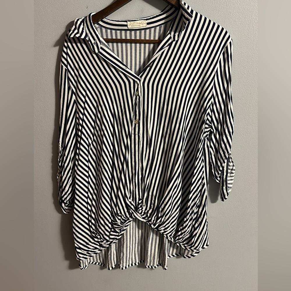 Casual navy and white stripped button down